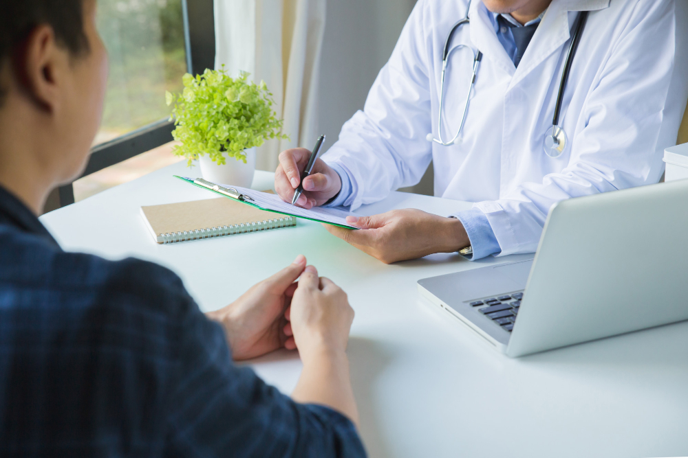 doctor-using-clipboard-fill-out-medical-history-young-man-s-medication-patient-discussing-results-physical-examination-clinic